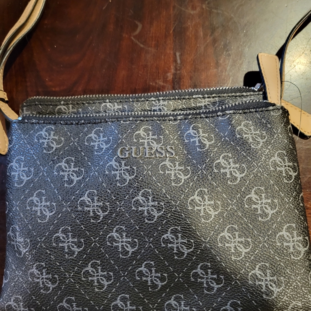 GUESS Black and Tan Logo Messenger Bag